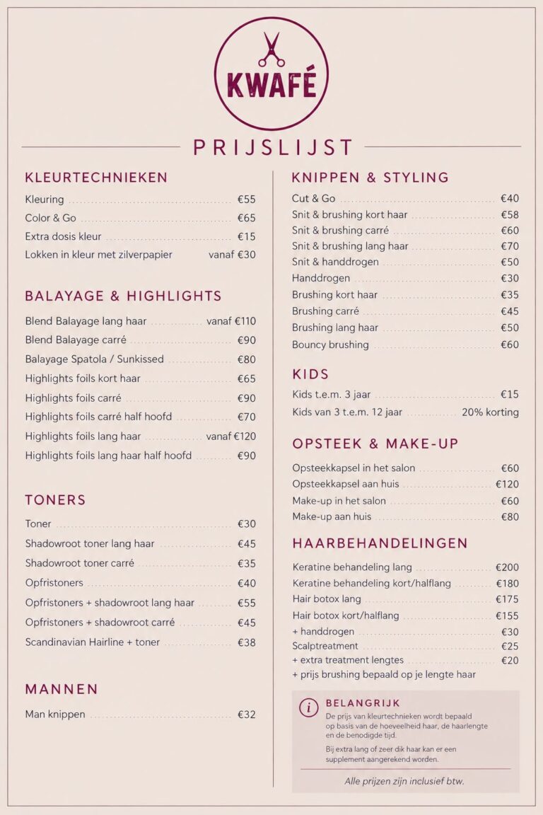 Prijslijst vanaf 01/10/2026
